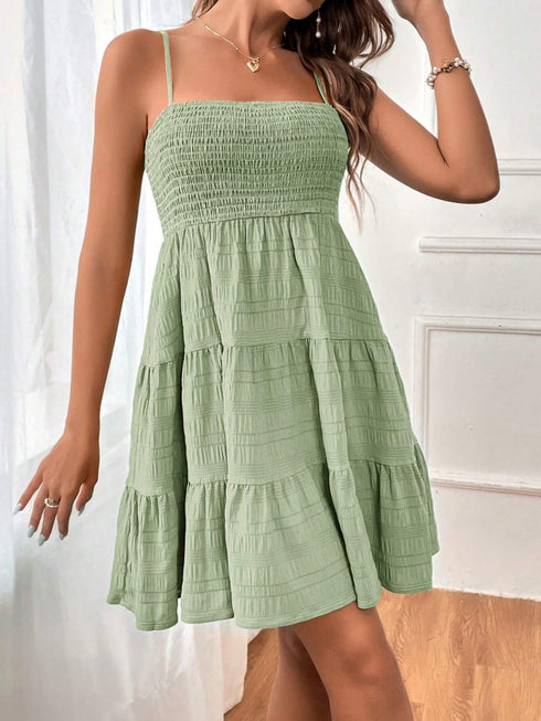 Smocked Tiered Sleeveless Mini Dress - Odaingerous